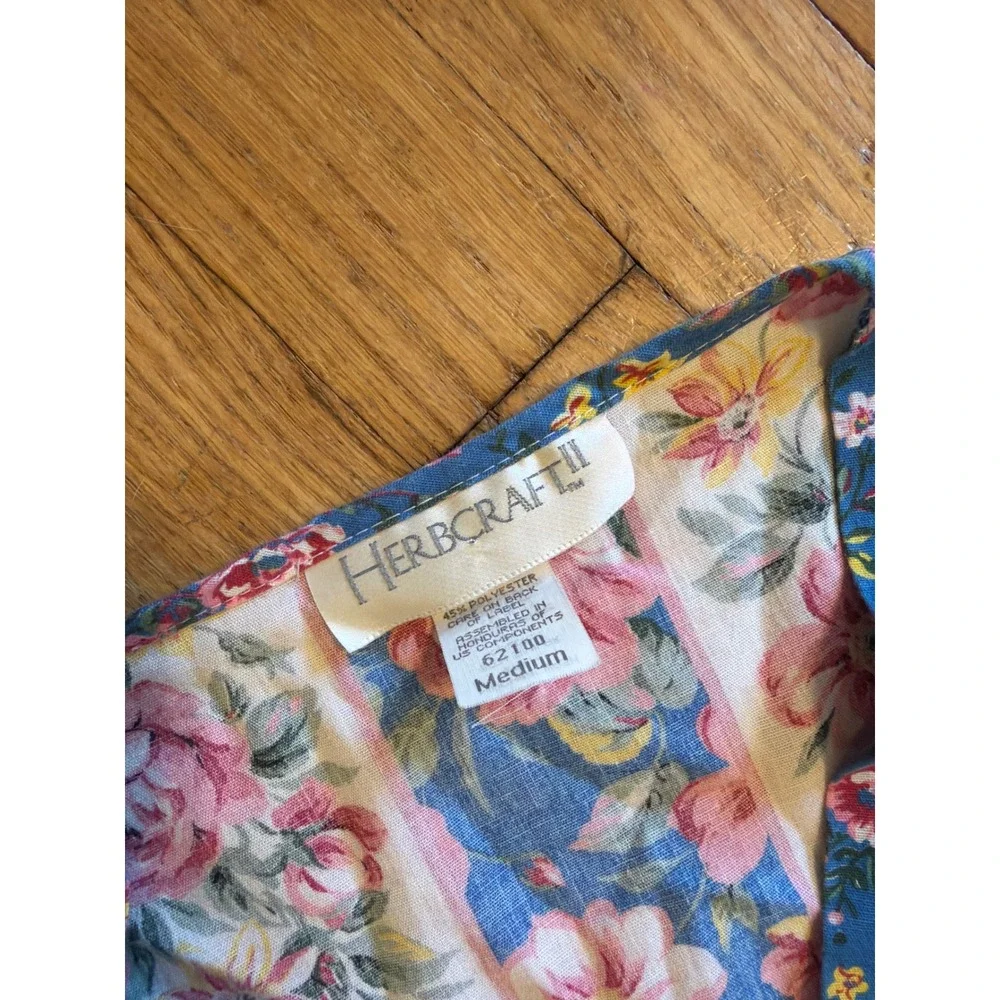 Vintage House Dress Floral Stripe Duster Herbcraft II Blue Pink Snap Front Med